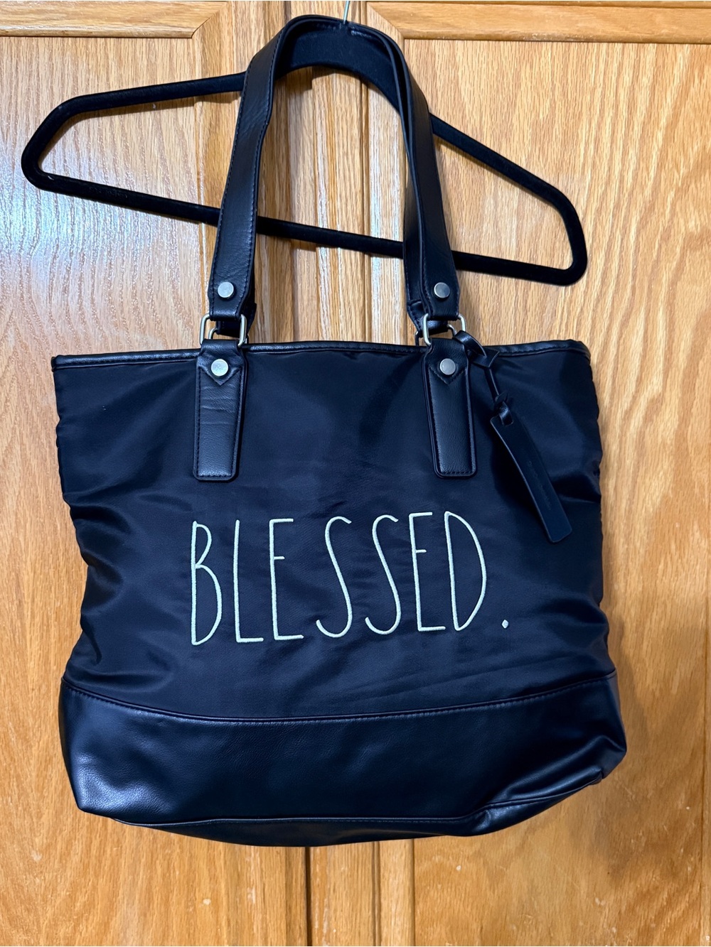 Rae Dunn black zippered tote bag